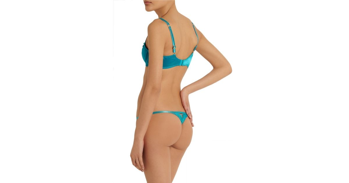Agent Provocateur Lavelle Low-rise Stretch-silk Satin Thong in Blue