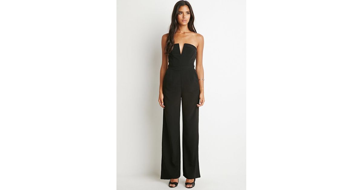 v notch strapless jumpsuit