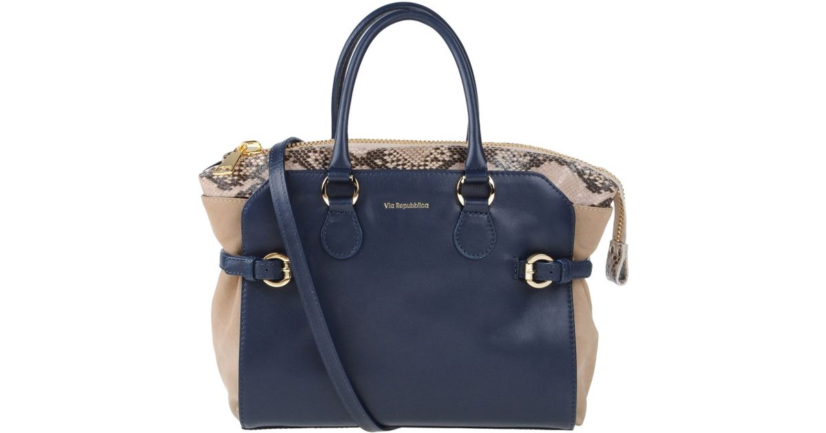 Via Repubblica Leather Handbag In Dark Blue Blue Lyst Via Repubblica Leather Handbag In Dark Blue Blue Lyst