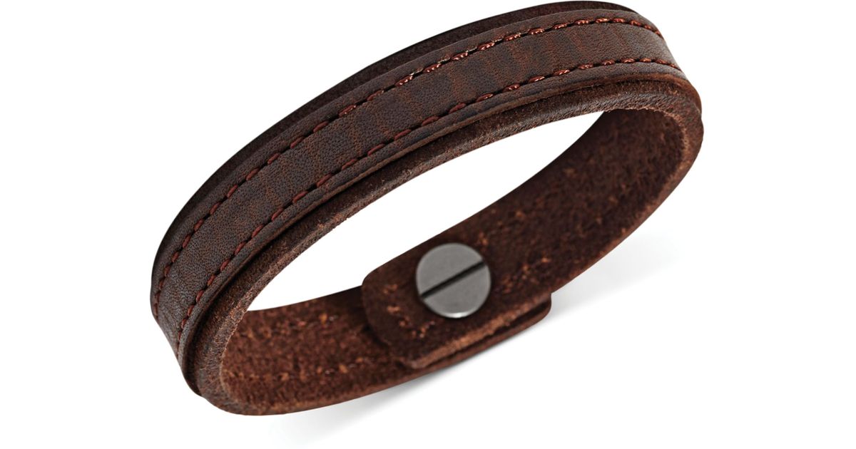 Fossil Mens Classic Brown Leather Bracelet for Men | Lyst