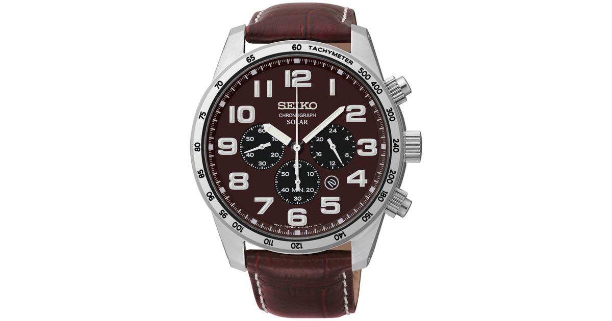 Seiko Men's Chronograph Solar Brown Leather Strap Watch 45mm Ssc227 for Men  | Lyst