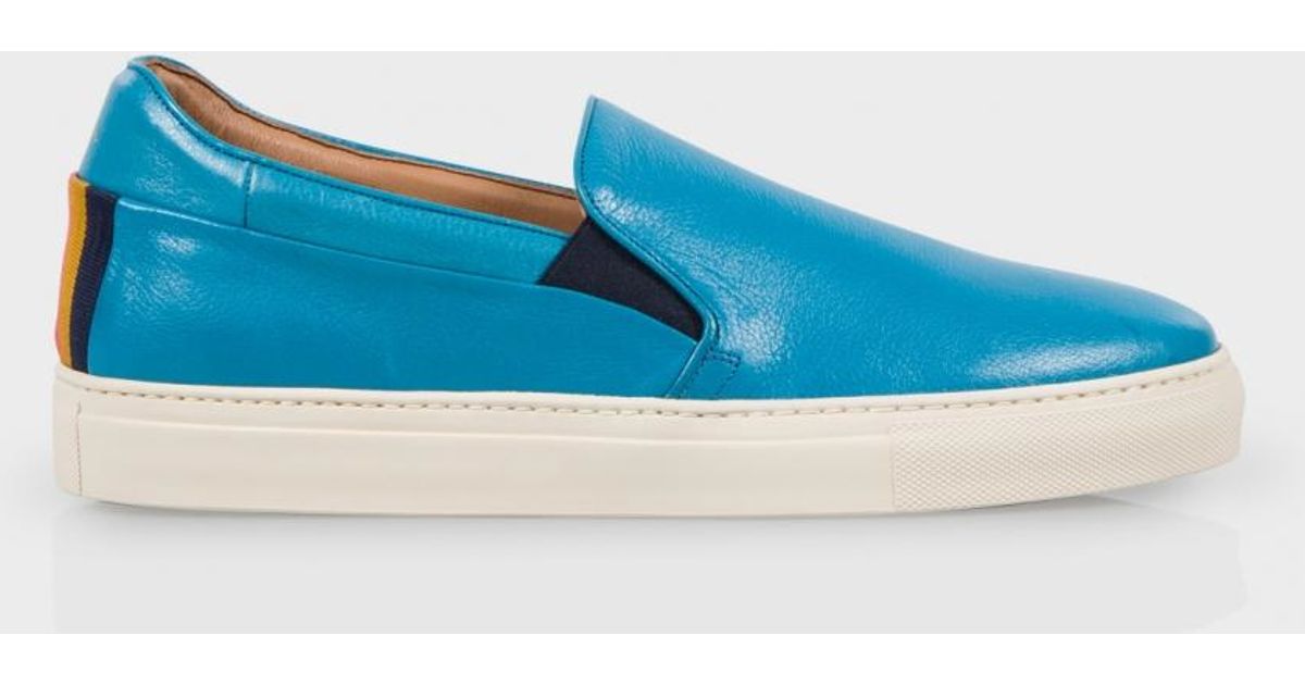 Paul Smith Men's Turquoise Buffalino Leather 'zorn' Slip-on Sneakers in ...