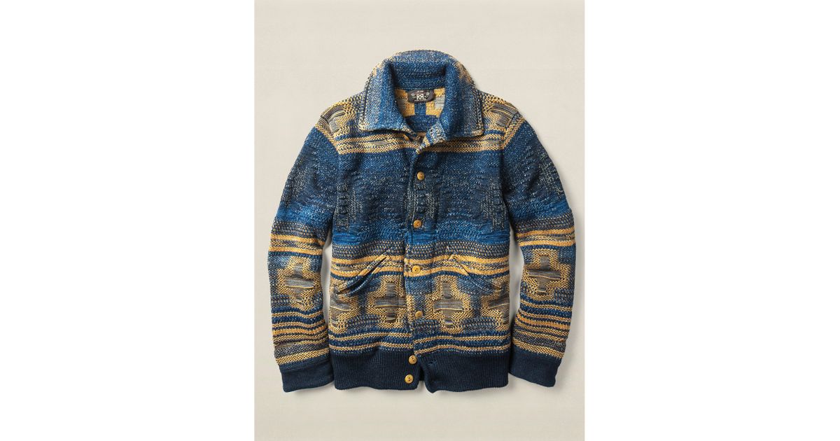 RRL Indigo Cotton Sweater Jacket in 
