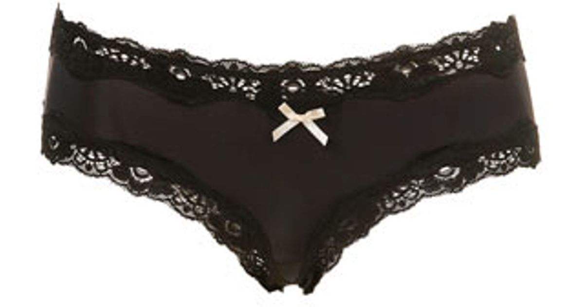 Microfibre Lace Trim Panties in Black Lyst