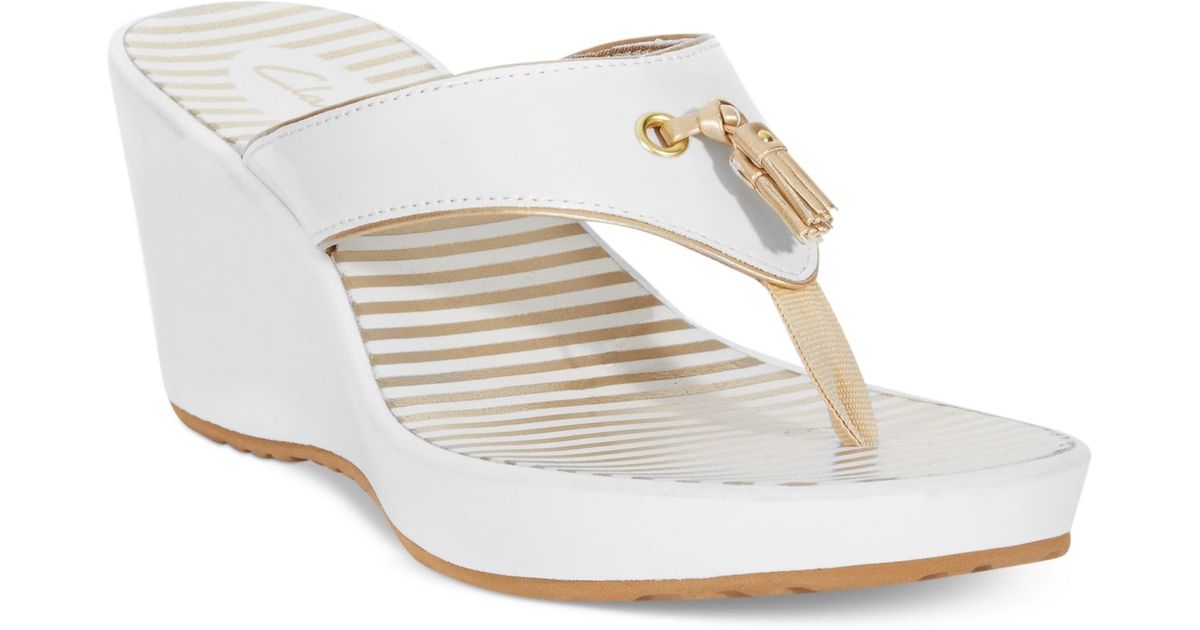Clarks Collection Women'S Yacht Flash Wedge Sandals in White | Lyst