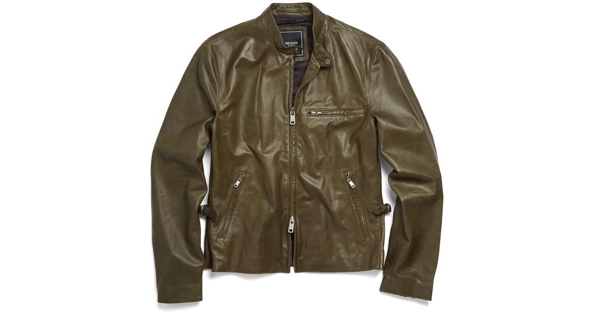 Todd Snyder Leather Cafe Racer Jacket In Olive Green For Men Lyst
