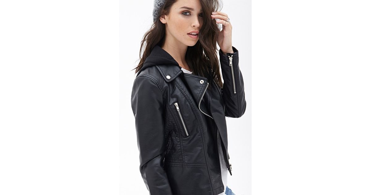 forever 21 hooded moto jacket