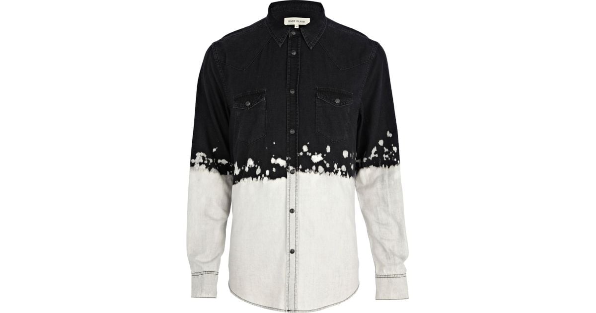 River Island Natural Bleached Dip Dye Denim Shirt For Men