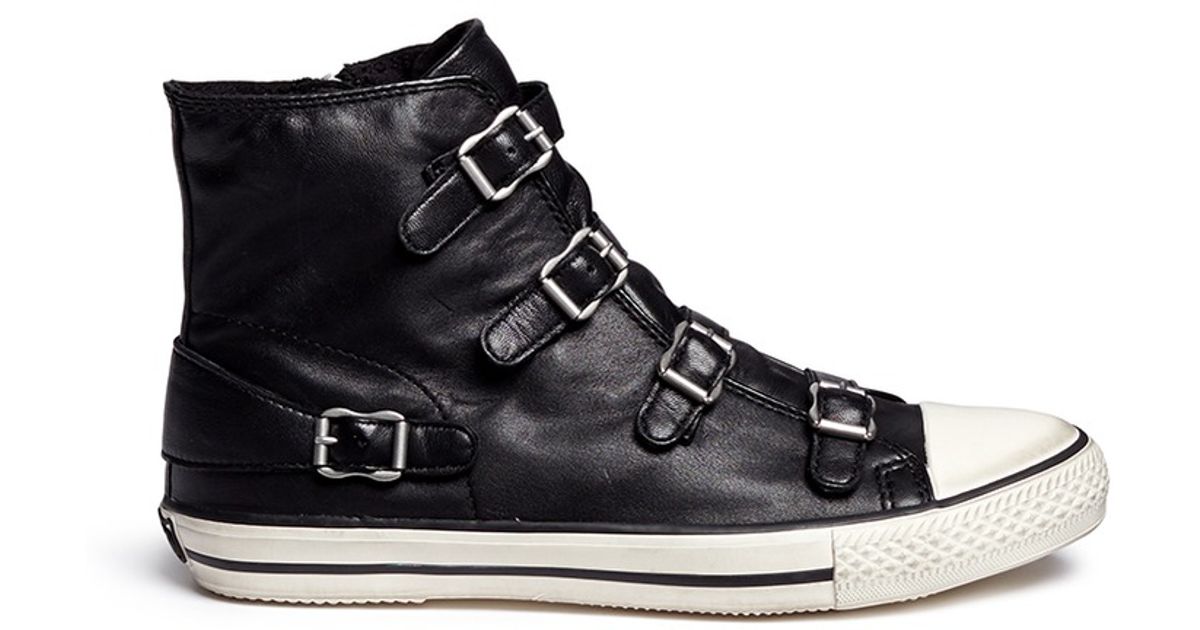 Ash 'virgin' Buckle Leather High Top Sneakers in Black | Lyst