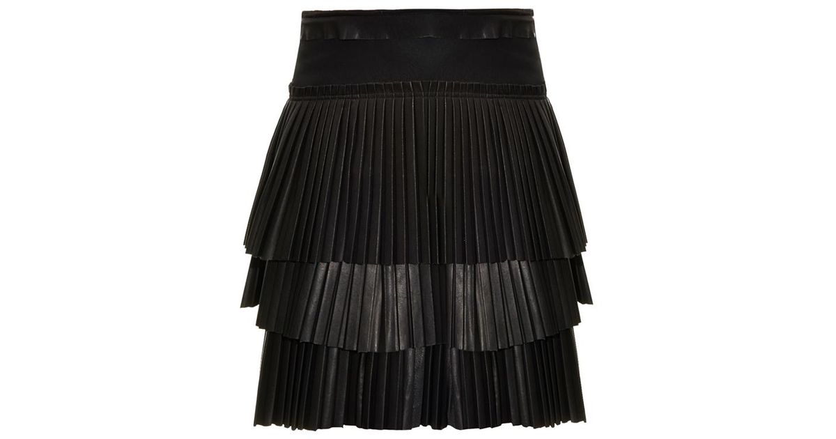 Isabel Marant Jeneth Pleated-Tiered Leather Skirt in Black | Lyst