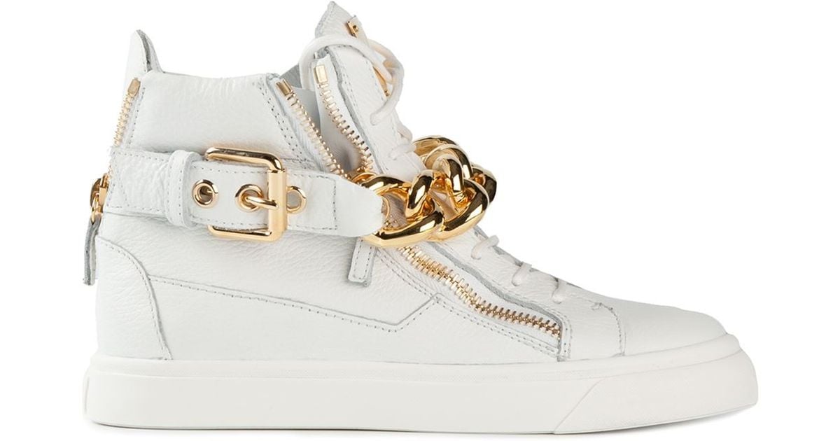 Giuseppe Zanotti Gold Chain Sneakers in White | Lyst
