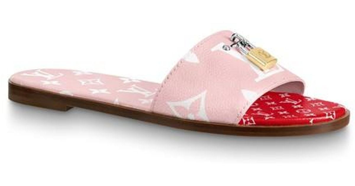 Louis Vuitton Pink Reverse Monogram Canvas Lock It Flat Slide Sandals Size  40