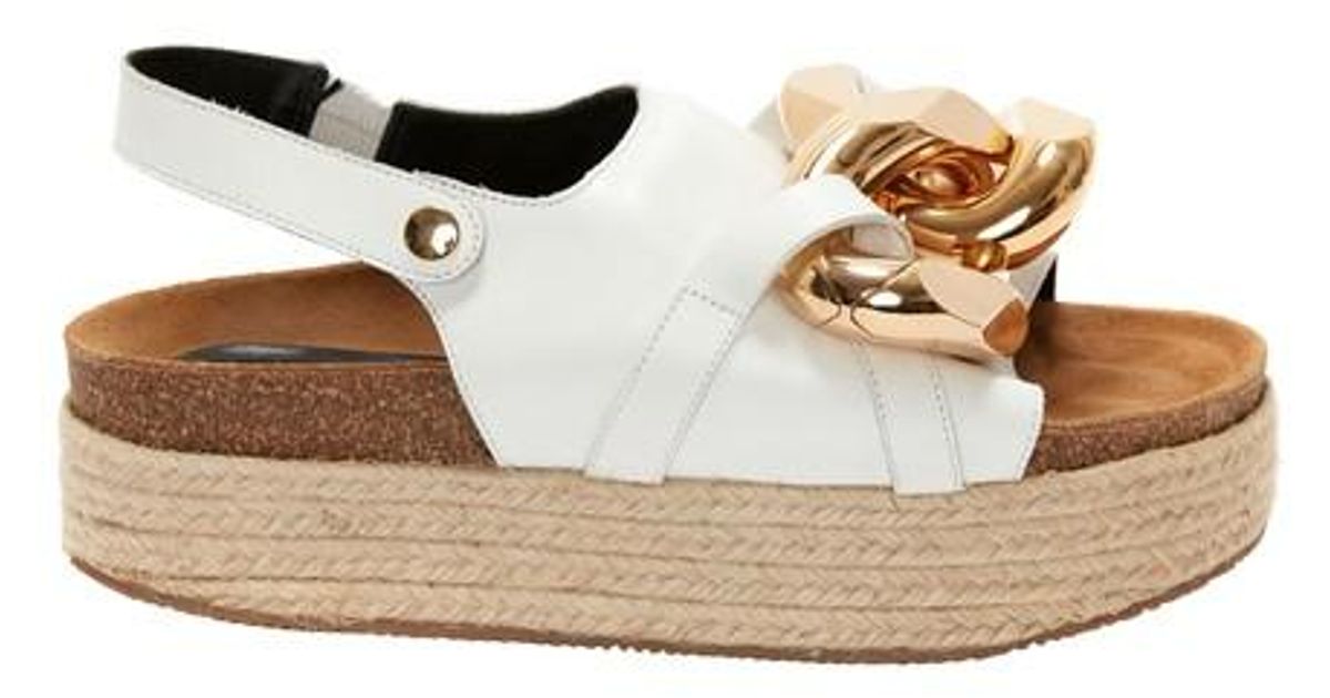 JW Anderson Leather Chain Sandals With Snap - Espadrille Platform in White - Lyst