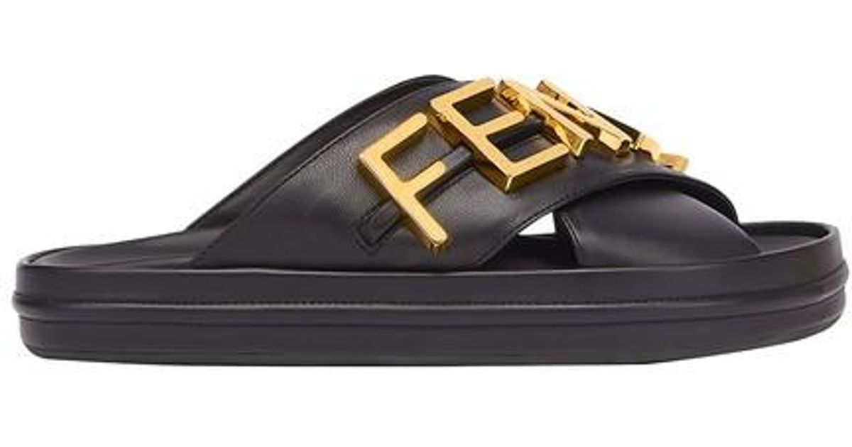 Fendi Leather Graphy Sandals in Black | Lyst