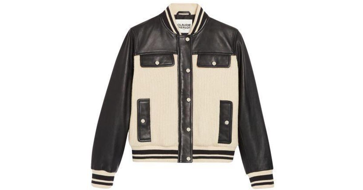 Claudie Pierlot Two Tone Leather And Knit Jacket in Black | Lyst