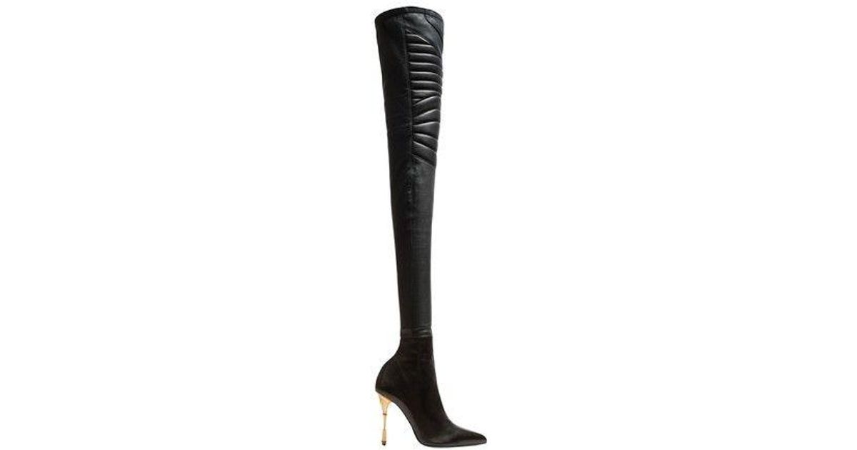 Balmain Moneta Leather Thigh-high Boots in Black | Lyst