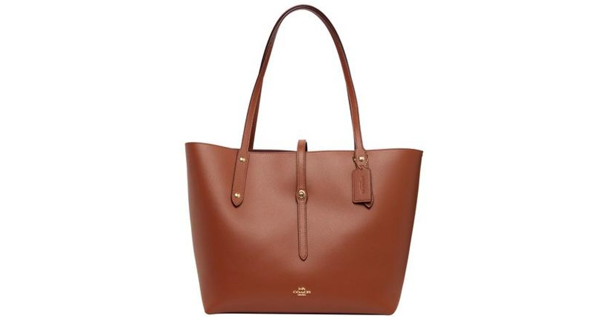 COACH Polished Pebble Leather Market Tote in Brown | Lyst Australia