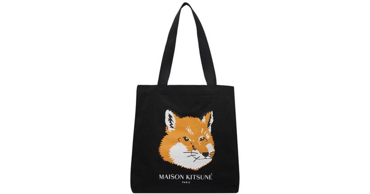 Maison Kitsuné Tote Bag Fox Head in Black for Men | Lyst