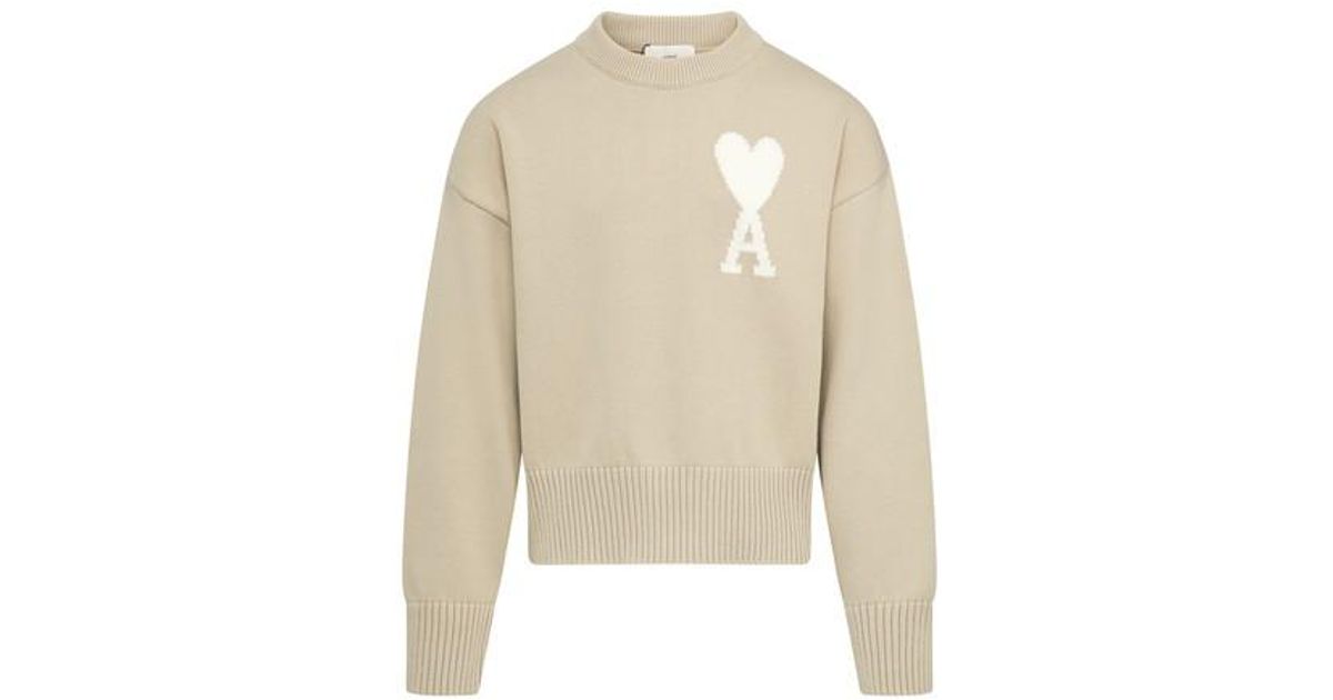 Ami Paris Ami De Coeur Crew Neck Sweater in Natural for Men | Lyst Australia