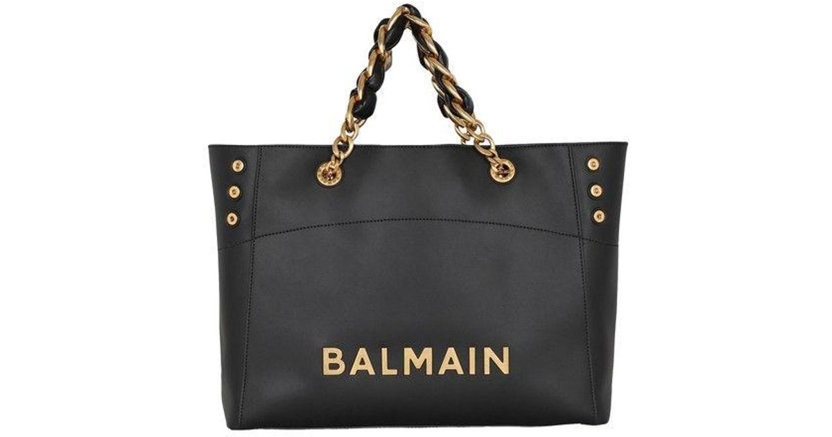 Balmain 1945 Soft Leather Tote Bag in Black Lyst