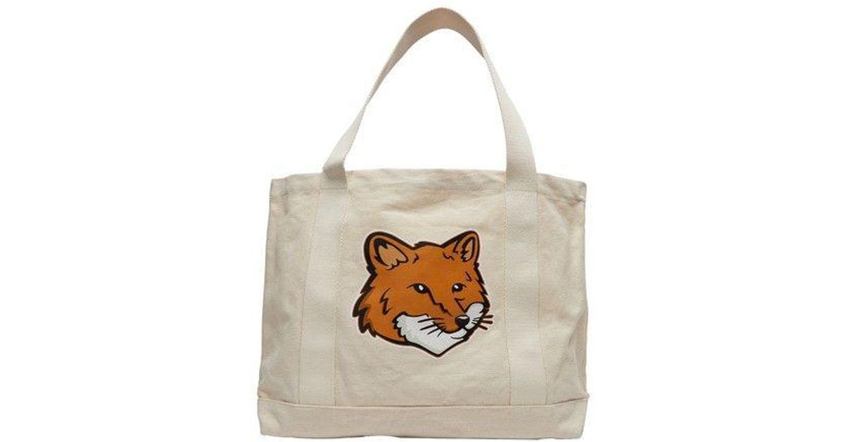 Maison Kitsuné Fox Head Tote Bag in White | Lyst