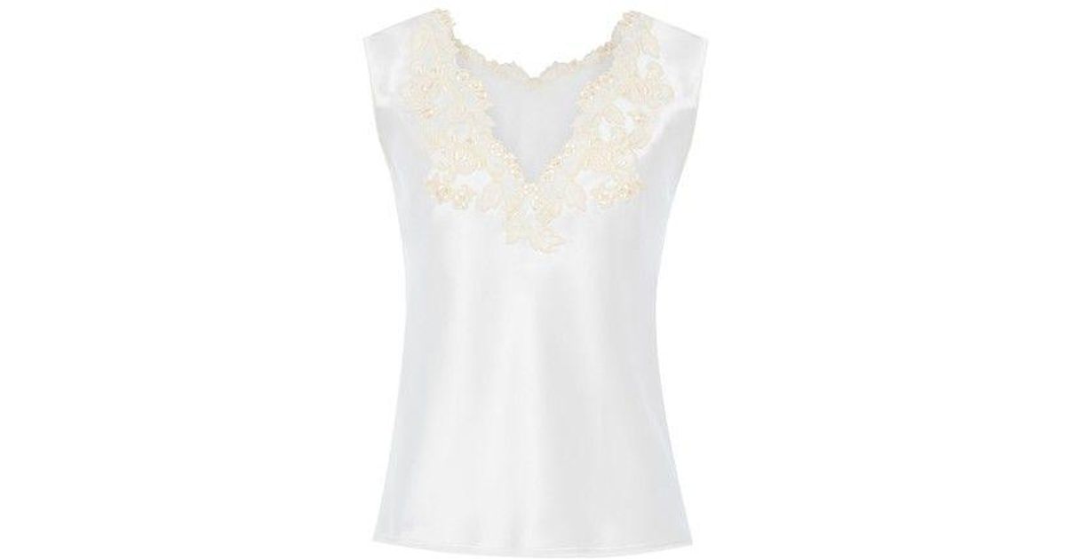 La Perla Silk Satin Top With Frastaglio In White Lyst