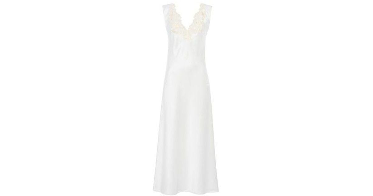 La Perla Silk Satin Long Nightgown in White | Lyst