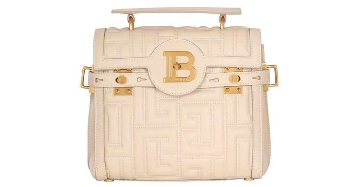 Balmain B-buzz 23 Bag In Monogram Quilted Leather in Natural | Lyst UK