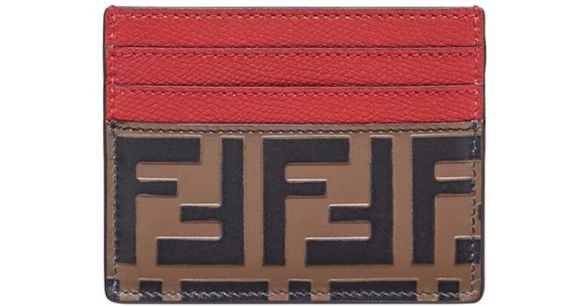 Fendi Leather Card Holder in Red | Lyst