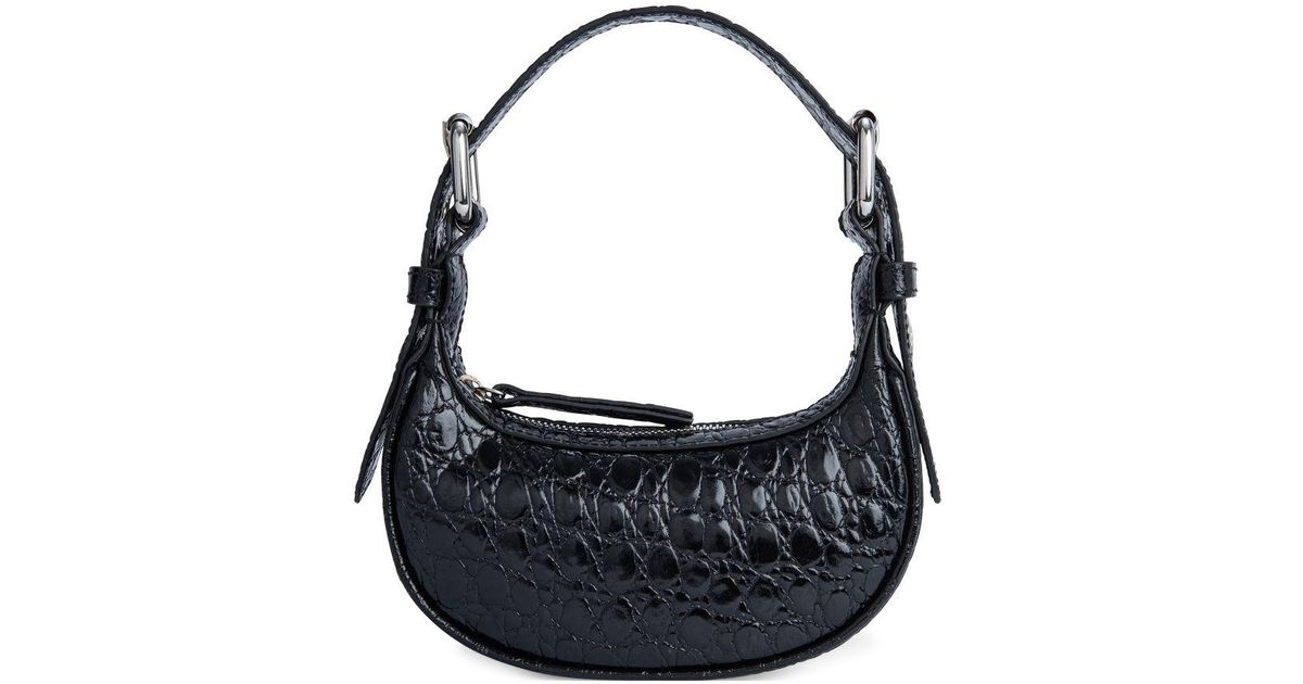 BY FAR Mini Soho Circular Croco Embossed Leather Shoulder Bag in