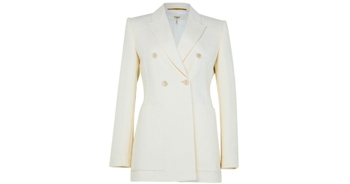 ジャケット CHLOE WHITE COTTON BLEND BLAZER Chloé Cotton Blend Jacquard Blazer in White | Lyst