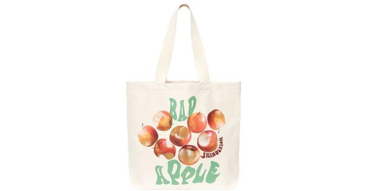 JW Anderson Canvas Tote Bag With Apple Print in White | Lyst
