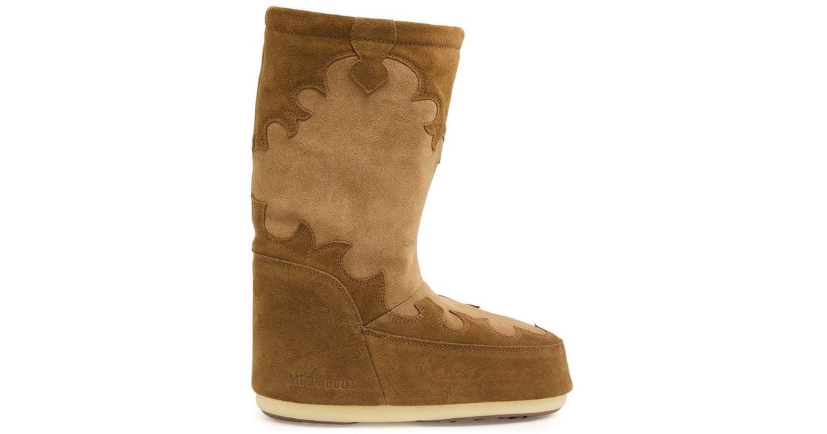 ブーツその他 Moon Boot ICON SUEDE EMBRODERY BOOTS Moon Boot Icon Suede Embroidery Boots in Brown | Lyst