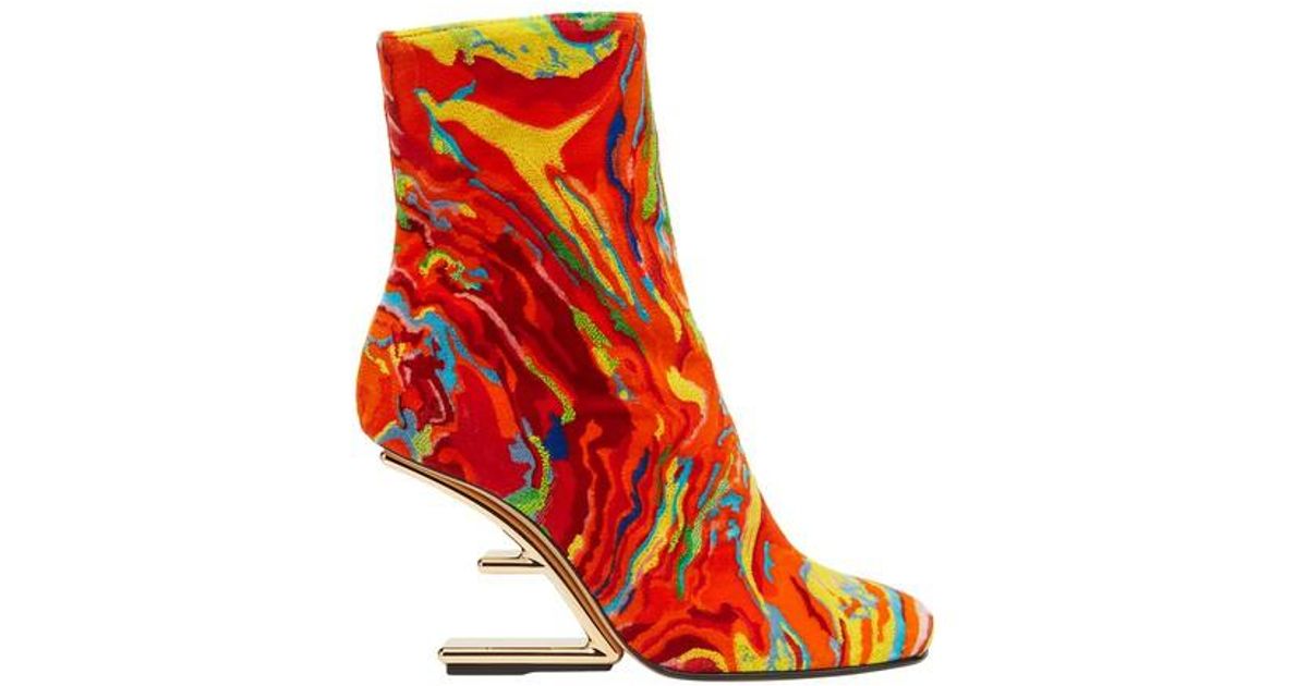 Fendi Velvet High-heel Boots in Red | Lyst