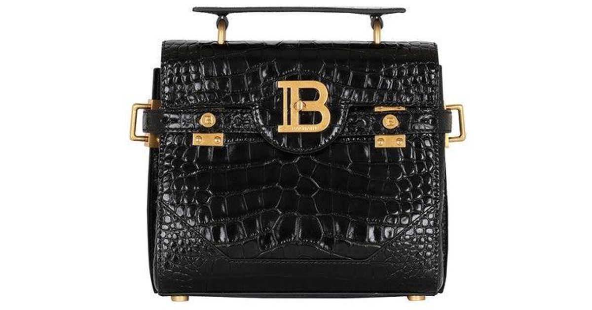 Balmain B-buzz 23 Bag In Crocodile Effect Leather in Black | Lyst