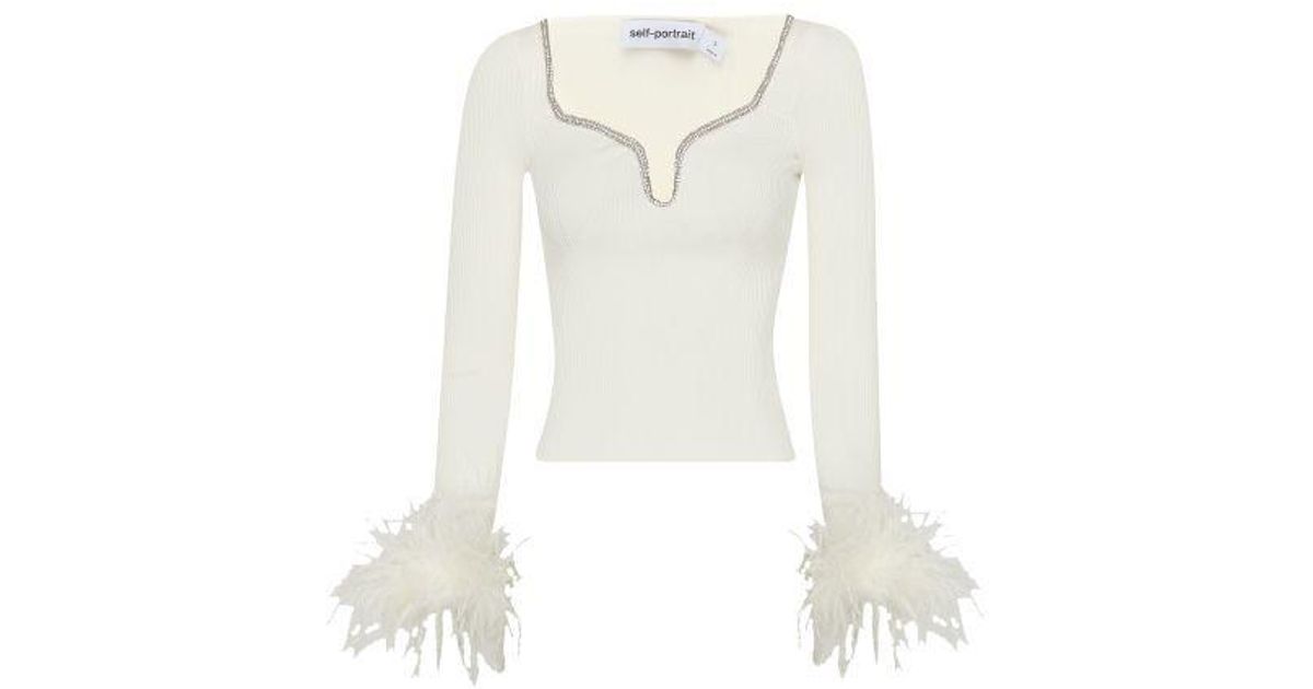 SelfPortrait Knit Feather Top Lyst