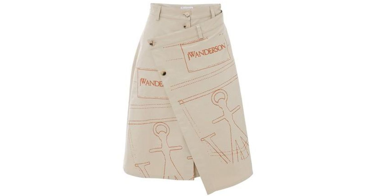 JW Anderson Cotton Logo Print A-line Skirt in Beige (Natural) | Lyst