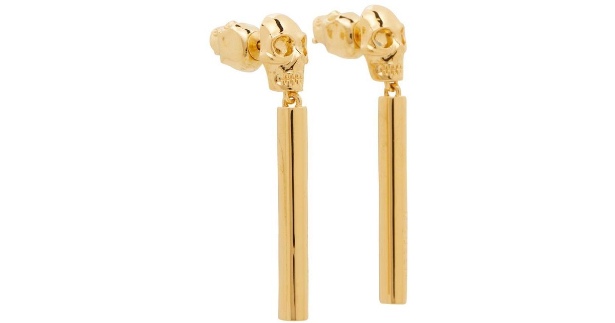 McQueen Skull Bar Earrings in Metallic | Lyst