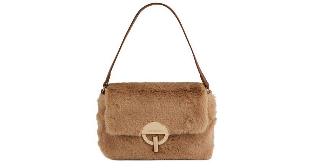 Vanessa Bruno Small Faux Fur Moon Bag in Beige (Natural) - Lyst
