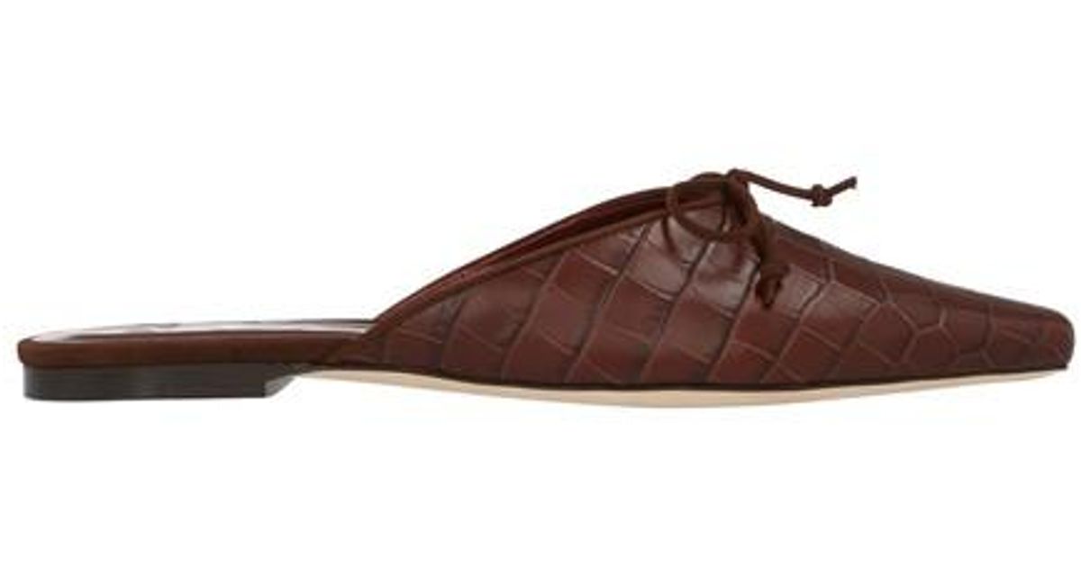 staud gina square toe croc embossed leather mules