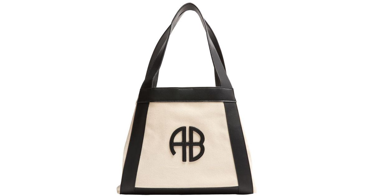 トートバッグ Anine Bing Cara Tote Bag - Cotton - Neutral ANINE BING Small Cara Tote - Natural Canvas With Black