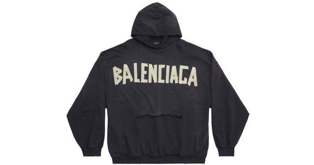 Balenciaga Hoodie Ripped Pocket Tape Type Oversize in Blue for Men | Lyst