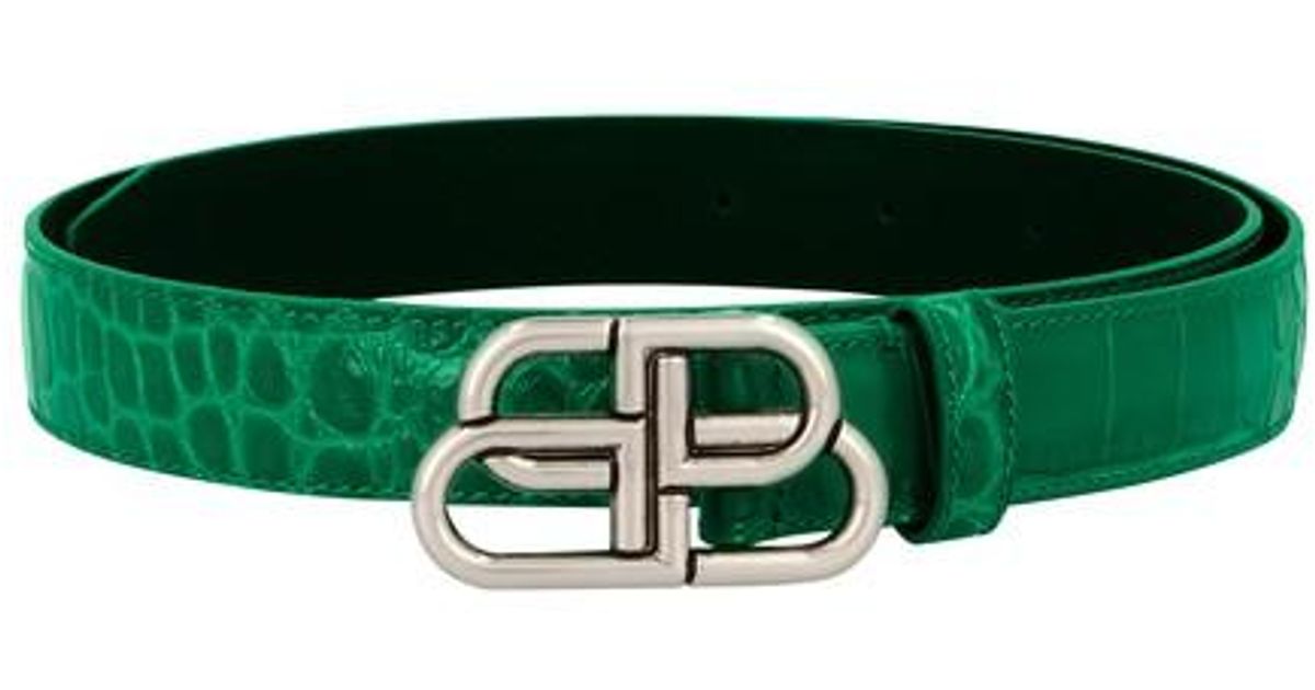Balenciaga Bb Shiny Croco Effect Leather Belt in Green - Lyst