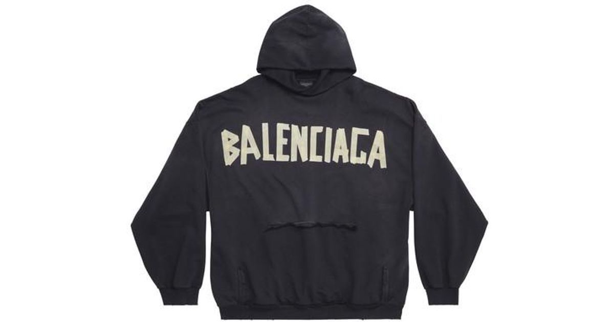 Balenciaga Blue Hoodie Ripped Pocket Tape Type Oversize for men