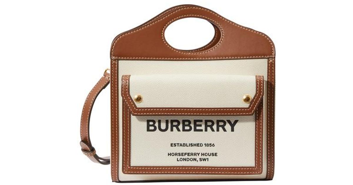 Mini sac Pocket en toile et cuir bicolore Burberry en coloris Marron | Lyst