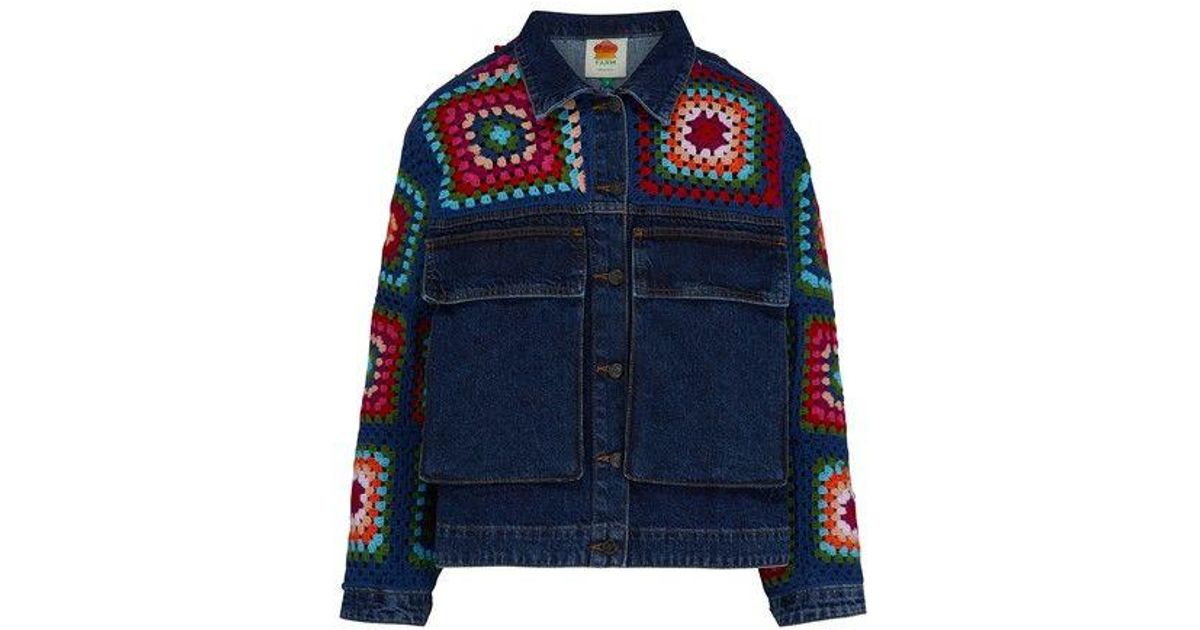 FARM Rio Crochet Squares Denim Jacket in Blue Lyst