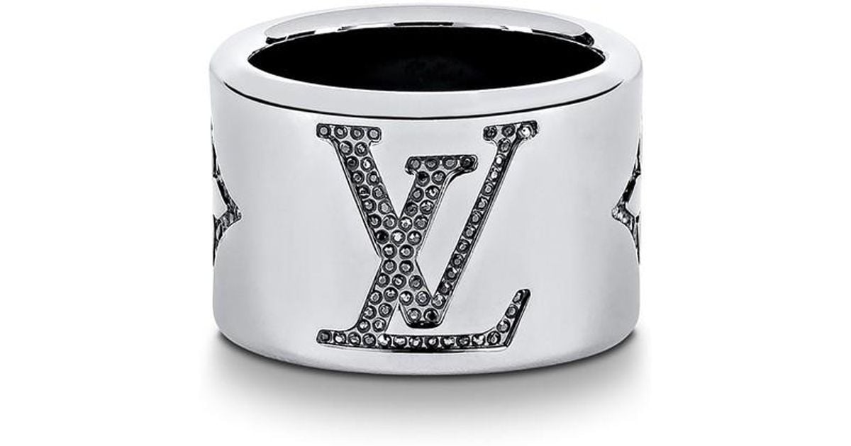 Louis Vuitton Silver Essential V Strass Ring Silvery Golden Metal