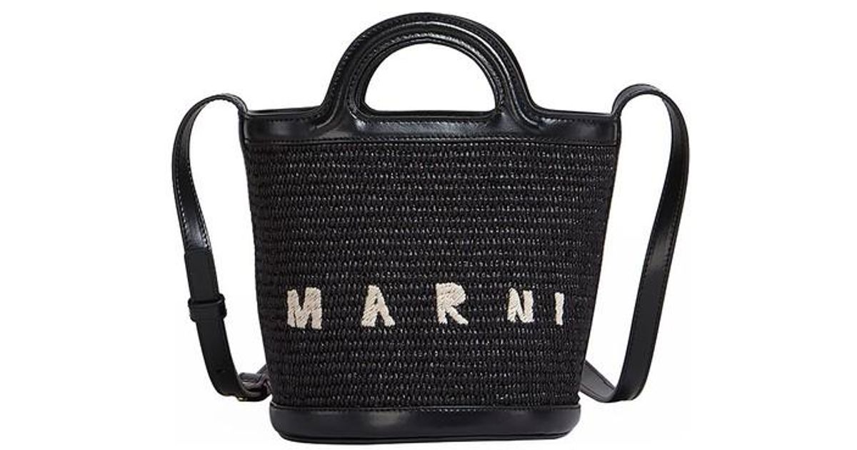 Marni Tropicalia Raffia And Black Leather Mini Bucket Bag | Lyst