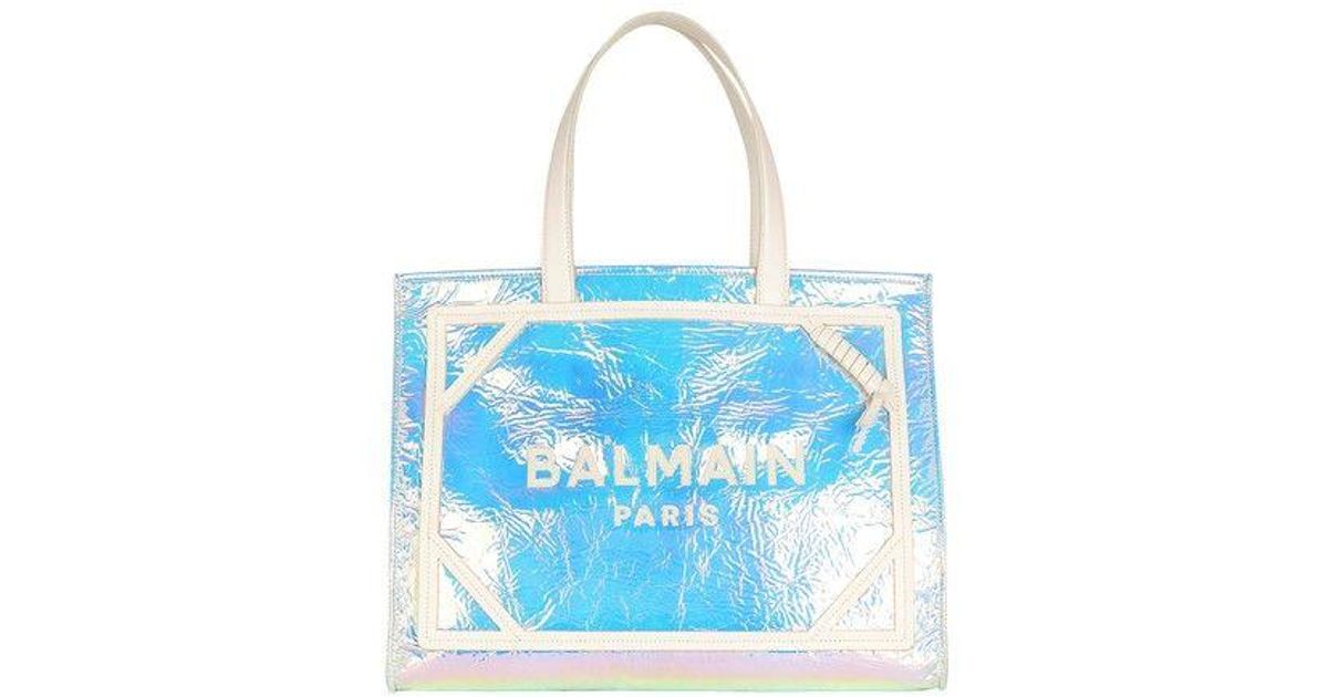 Balmain B army Small Iridescent Leather Shopping Bag in Blue Lyst