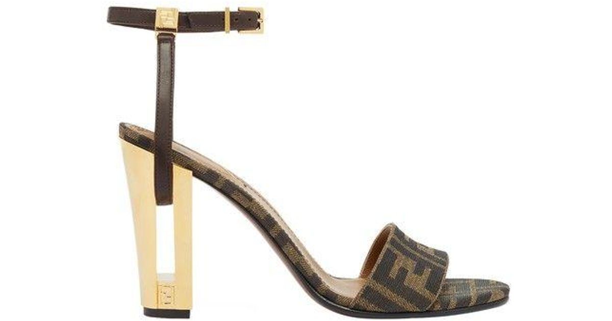 FENDI DELFINA HIGH-HEELED 10 CM SANDAL IN BLACK FF CANVAS